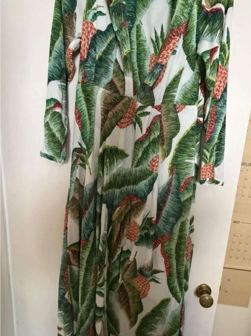 FARM Rio Forest Tropical Leaf Wrap Maxi Dress Deep V-Neck - Picture 2 of 6